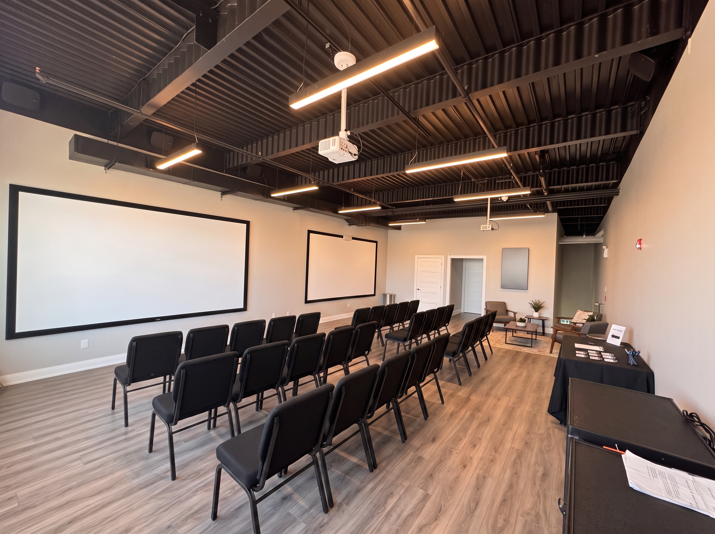 Seminar setup with rows of seating
